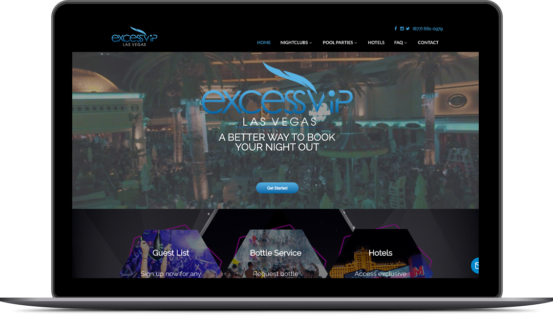 Excess VIP Las Vegas web site desktop view